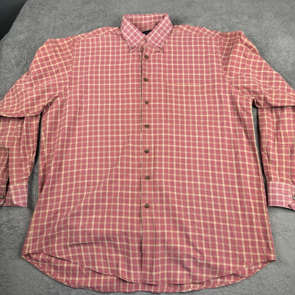 Scott Barber Men's Button Up Shirt Size XL Plaid 100‎ % Cotton Long Sleeve Red